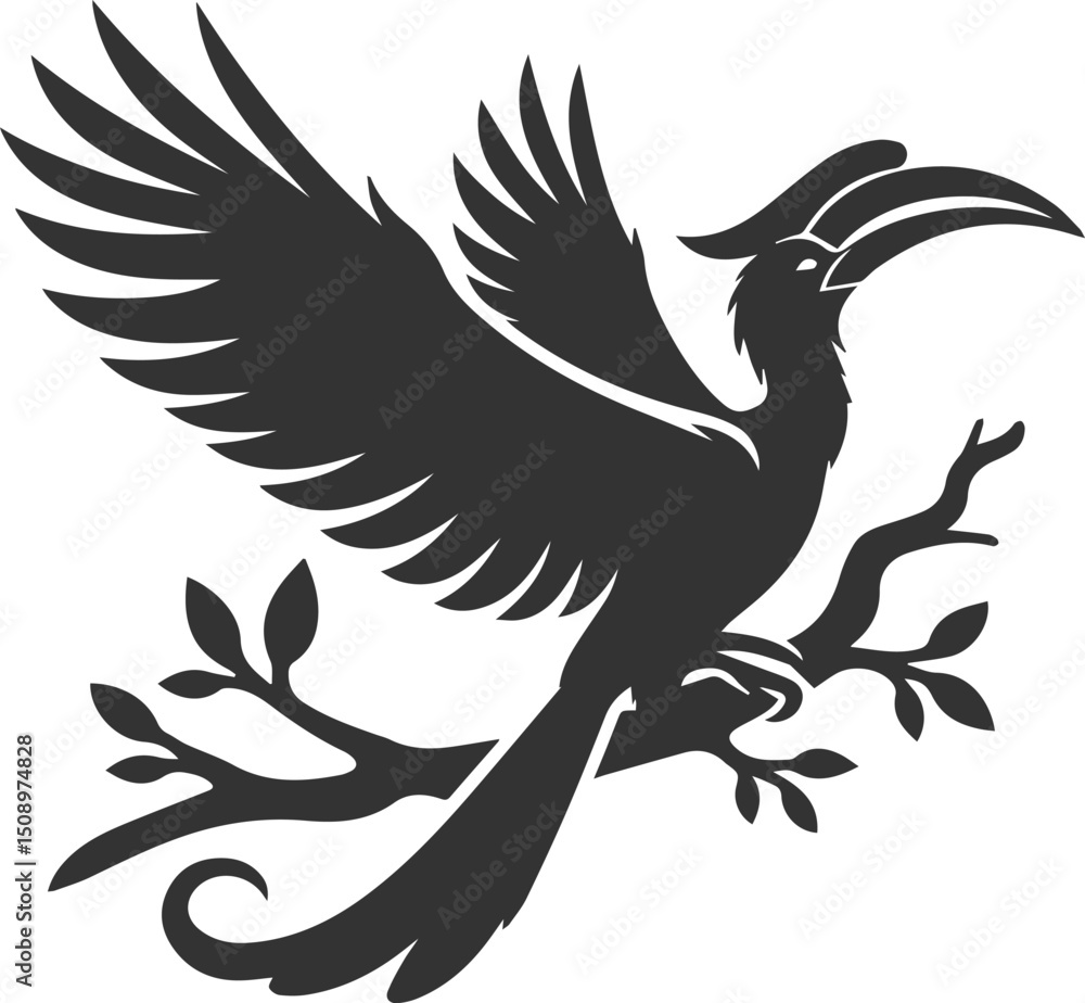 Fototapeta premium Forest bird vector drawing of a hornbill silhouette