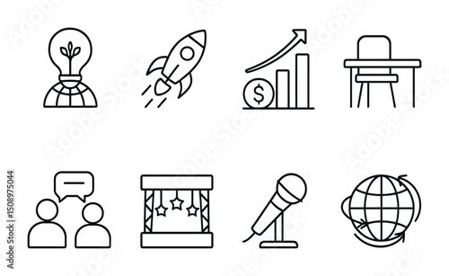 Innovative business growth and communication icons for creative projects