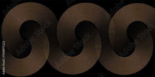 Abstract black glowing geometric lines on dark gold background. Modern shiny blue circle lines pattern. Futuristic technology concept. Suit for cover, poster,
