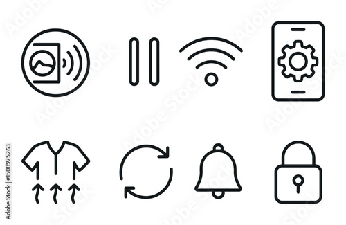 Technology and app icons for notifications, security, and connectivity