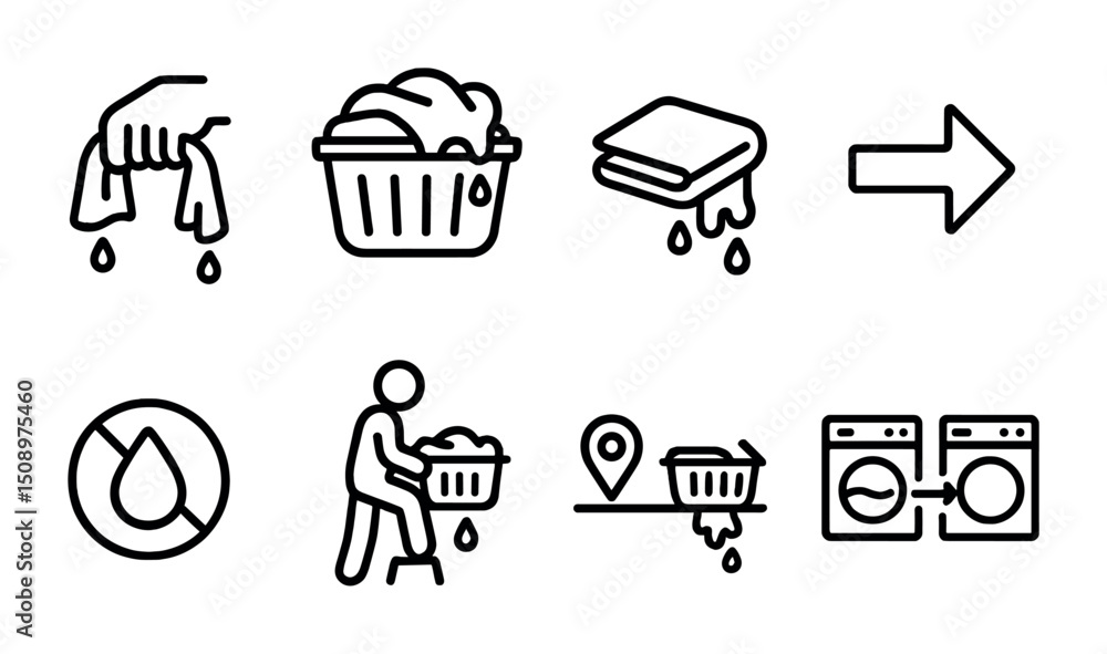 Laundry care icons for washing, drying, and energy efficiency tips Laundry care icons for washing, drying, and energy efficiency tips