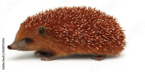 Cute and fluffy hedgehog with spines, cartoon style, isolated on white background