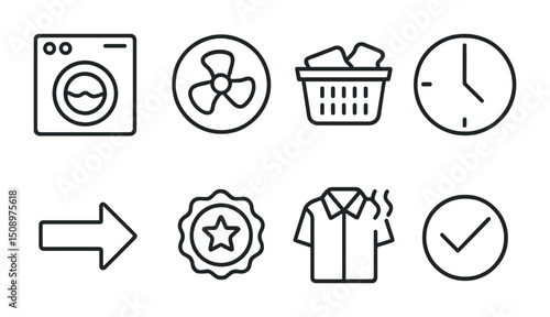 Laundry care icons set for efficient home appliance use and clothing maintenance