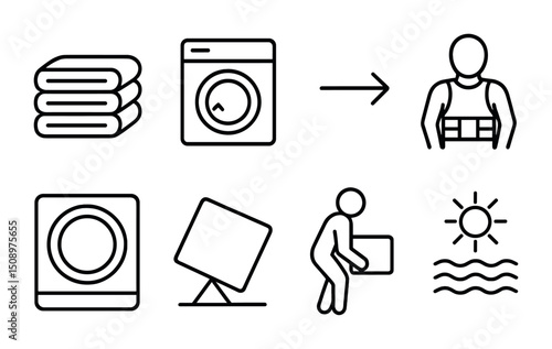 Efficient laundry and drying process icons for home management