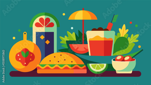 A celebration of Latin American dishes from y Mexican tacos to savory Brazilian feijoada.. Vector illustration
