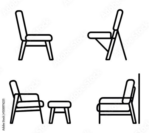 Minimalist chair and stool icons for interior design projects