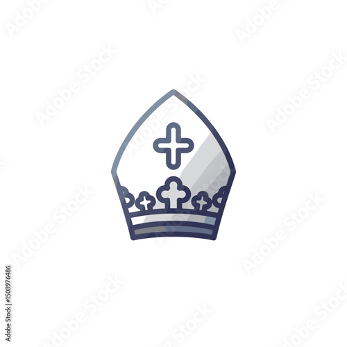Stylized bishop's mitre with crosses. Minimal vector icon, linear gradient on white background. Modern flat design style for interfaces and web design on medieval theme.