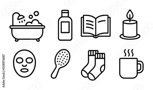 Cozy relaxation icons for spa and self-care design projects