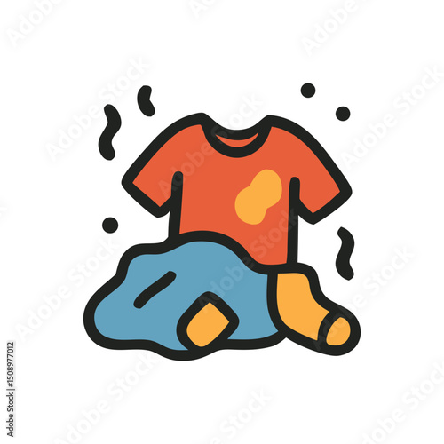 Dirty red shirt and blue pants for an unruly, grungy look suitable for casual fashion design projects or edgy lifestyle graphics.
