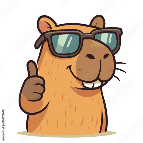Cartoon capybara smiles while wearing cool sunglasses.