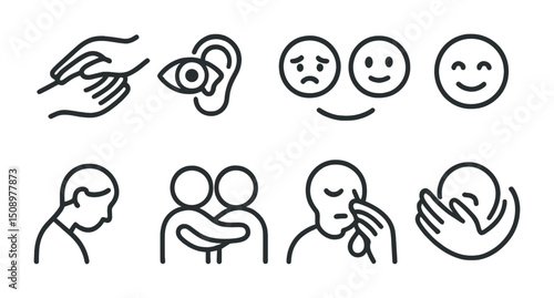 Emotional awareness and empathy icon set for mental health design