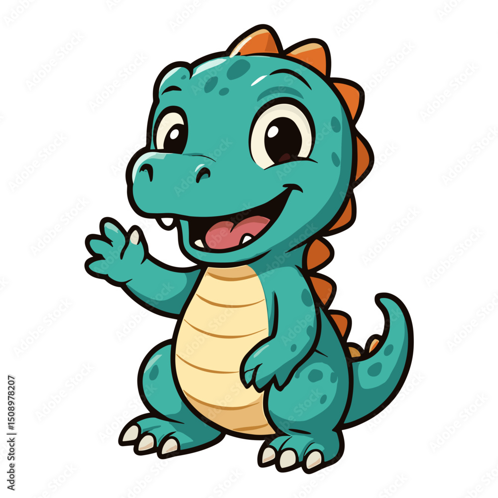 Obraz premium cute cartoon dinosaur mascot cartoon smiling and waving hand