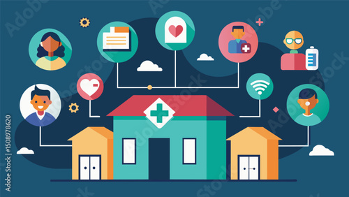 A community health center in a lowincome area implements datadriven mental health programs tailored to the unique challenges and needs of their marginalized population.. Vector illustration