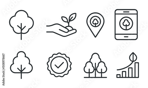 Eco-friendly growth and nature conservation icon set for digital design