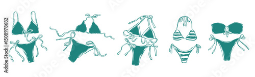 Hand drawn bikini line art vector, silhouette bikini collection