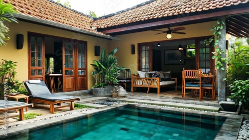 Wallpaper Mural A luxury villa with a private pool and clean outdoor seating, surrounded by lush greenery. digital Torontodigital.ca