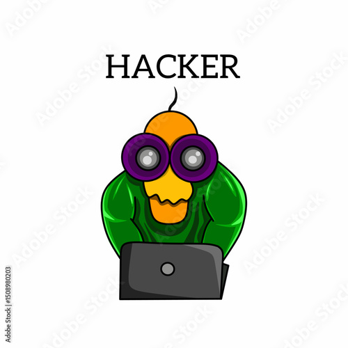 funny cartoon hacker  with laptop