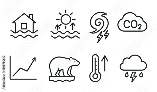 Climate change icons depicting environmental challenges and global warming