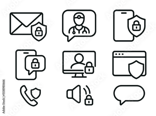 Secure communication and privacy icons for digital applications