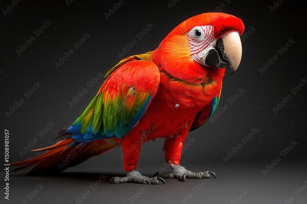 Obraz premium Vibrant Scarlet Macaw Standing Proudly Against a Dark Background