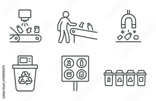 Recycling and waste management icons for environmental awareness designs