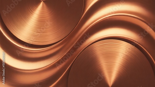 Abstract copper metal background with waves and circles