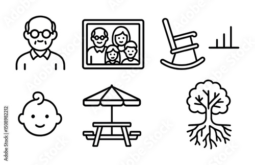 Family generations and memories concept with symbols for heritage and tradition