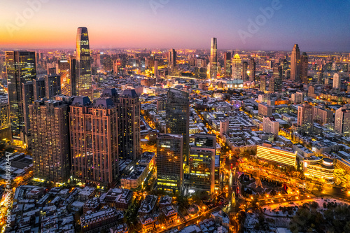 Photography Aerial photography of CBD night scene in Tianjin, China