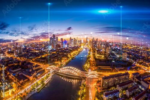 Wallpaper Mural Aerial photography of Tianjin city night scene with a sense of technology Torontodigital.ca