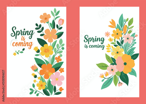Bright Floral Spring Greetings Flower Arrangements And Coming Message