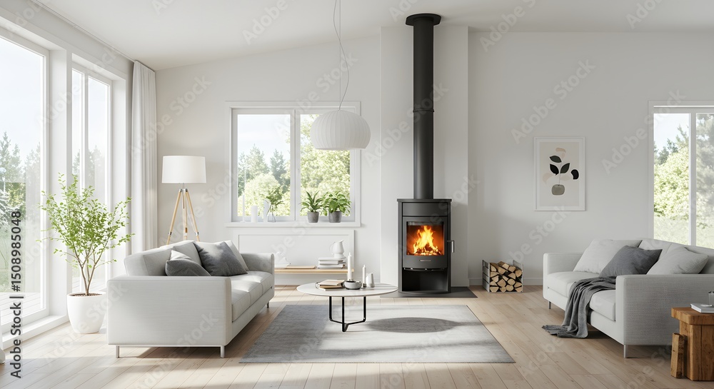 Bright living room with a modern fireplace as the focal point Bright living room with a modern fireplace as the focal point