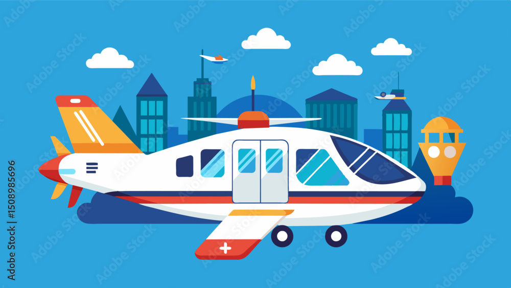 A luxurious air taxi that offers customizable routes and schedules for a truly personalized travel experience.. Vector illustration A luxurious air taxi that offers customizable routes and schedules for a truly personalized travel experience.. Vector illustration