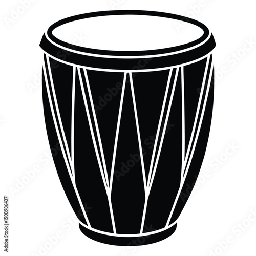 African Drum Illustration Black and White Vector Graphic of a Traditional Percussion Instrument