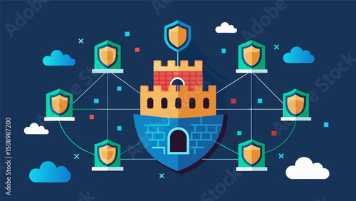 A fortresslike network infrastructure built with multiple layers of security protocols to ensure utmost protection.. Vector illustration