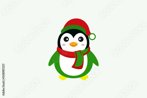 christmas penguin with santa hat and scarf