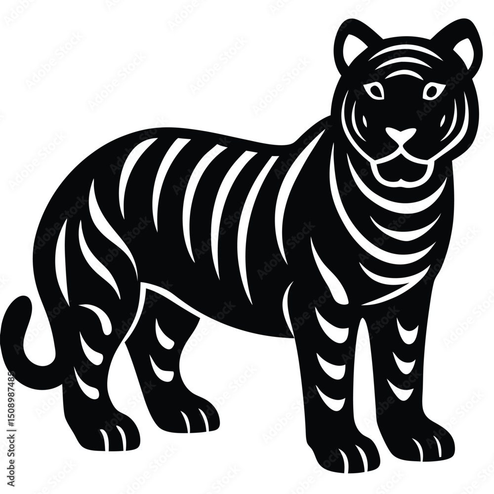 Fototapeta premium Striped Tiger Illustration Black and White Vector Art
