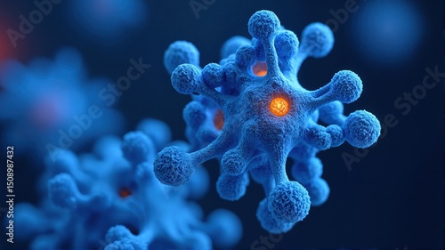  3D Rendering of a Virus Cell with Glowing Core