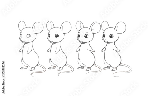 Adorable Mouse Character Design Evolution Four Stages of Sketching a Cute Rodent