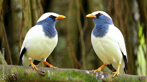Two White-rumped Shamas Facing Each Other on a Branch
