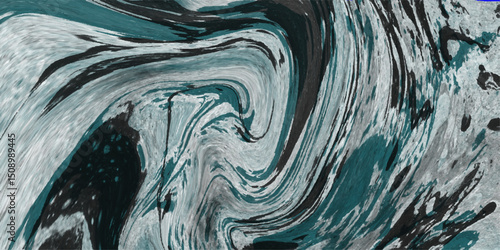 Abstract swirls of teal gray and black artistic texture with digitized impressionist style and design elements for graphic backgrounds