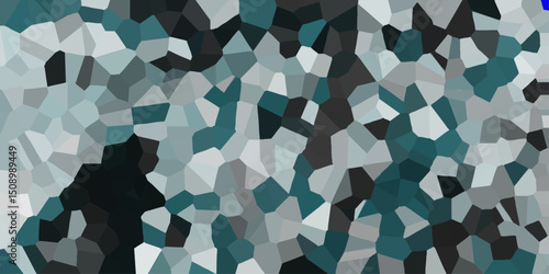 Abstract mosaic background displaying a complex pattern of geometric shapes in various shades of teal gray and black creating a unique artistic composition.