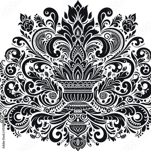 Vintage abstract floral ornament seamless pattern with elegant swirling leaves and decorative baroque elements