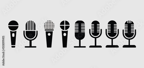 Collection of Various Microphone Icons for Recording and Broadcasting