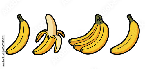 Cartoon Bananas Illustration Set Isolated on White Background