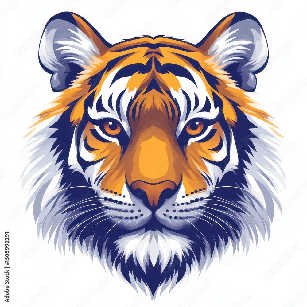 Striking tiger head illustration showcasing vibrant colors and intricate details of the majestic creature's fur and features Striking tiger head illustration showcasing vibrant colors and intricate details of the majestic creature's fur and features