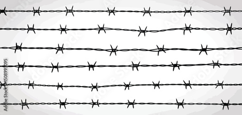 Repeating Pattern of Black Barbed Wire on White Background