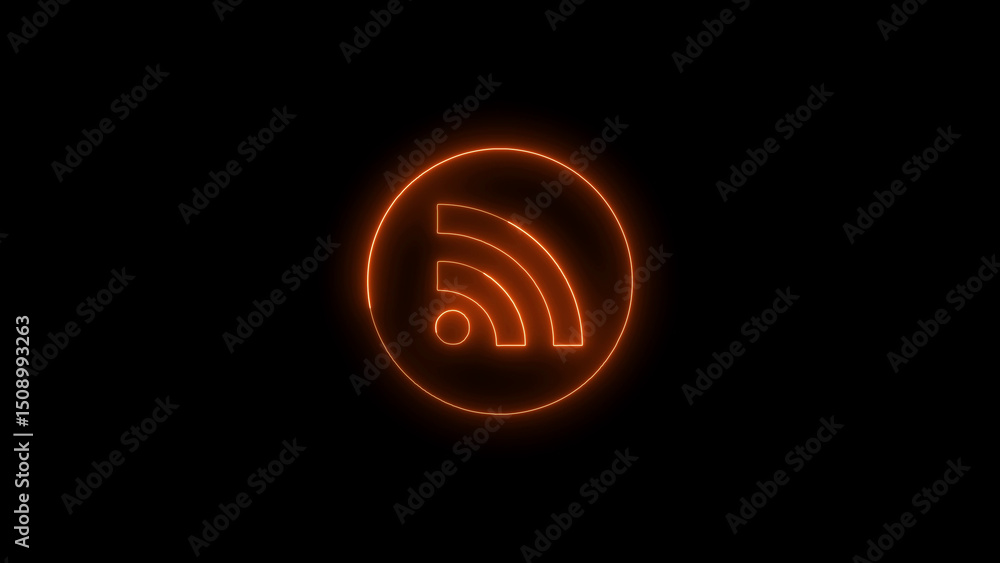 Glowing Orange Neon RSS Feed Symbol on a Black Background Glowing Orange Neon RSS Feed Symbol on a Black Background