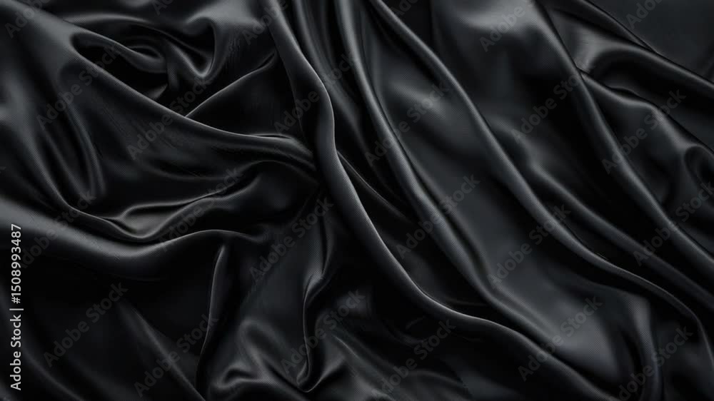 Luxurious Smooth Black Fabric Texture with Soft Drapes and Elegant Wave Patterns for Background and Design Purposes 4k video footage Luxurious Smooth Black Fabric Texture with Soft Drapes and Elegant Wave Patterns for Background and Design Purposes 4k video footage