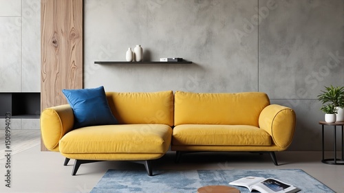  Modern Living Room with Yellow Sofa and Minimalist Design