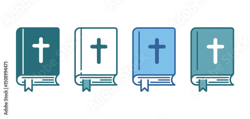 Set of Four Holy Bible Book Icons with Cross